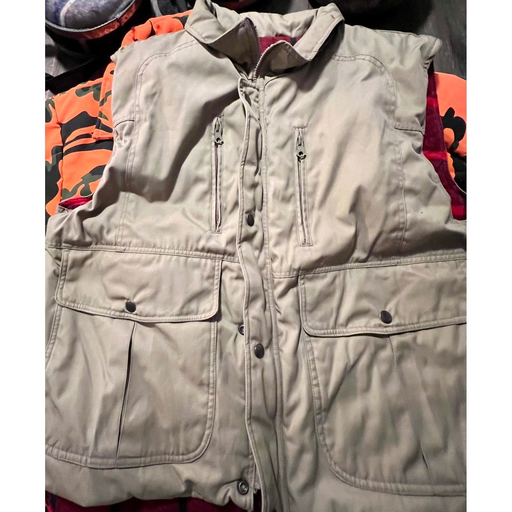 Cabelas Tan Canvas Flannel Lined Utility Hunting Vest Workwear Gorpcore Mens